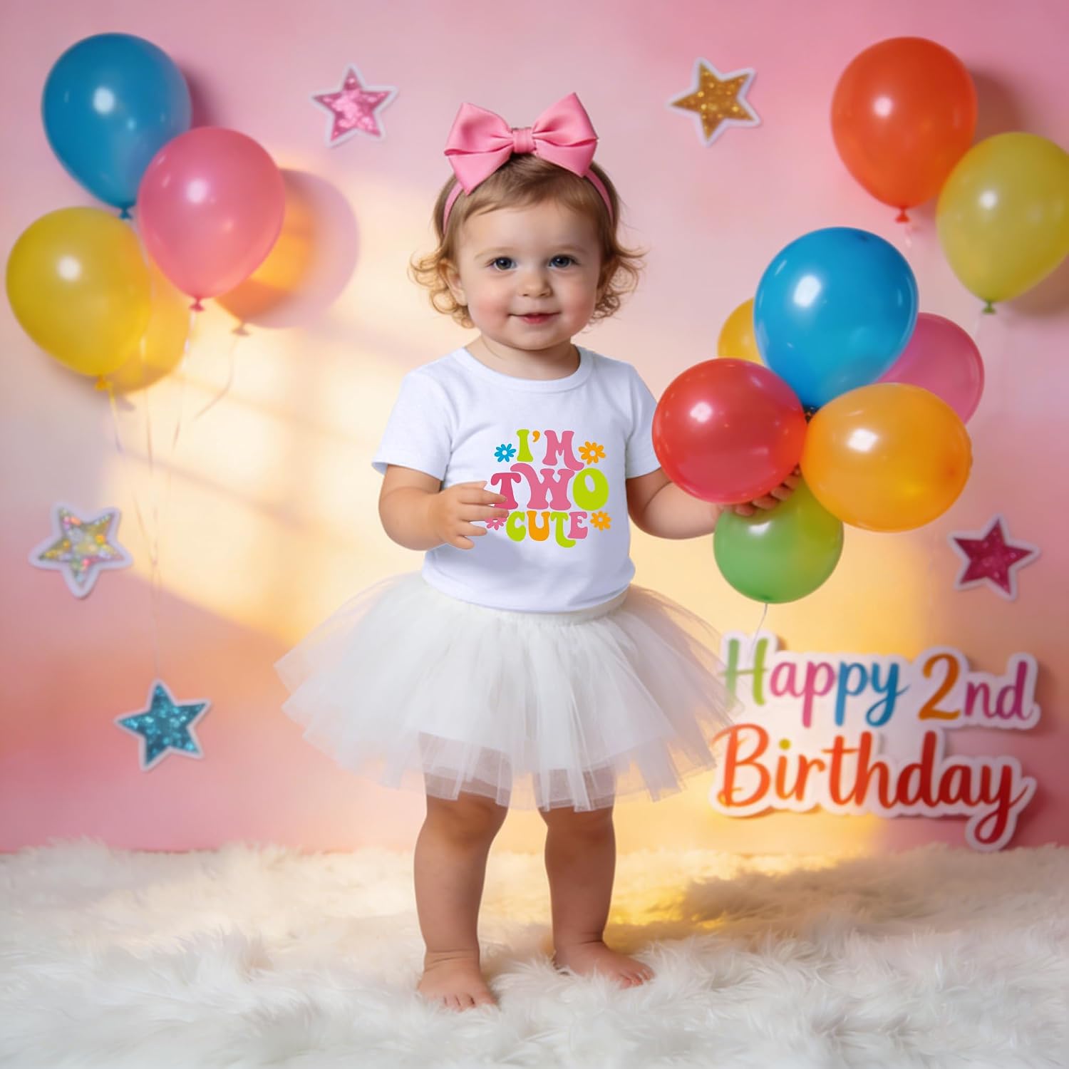 2nd Birthday Shirt for Toddler Girls I’m Two Cute Cotton T-Shirt Short Sleeve Second Birthday Outfit Girl Clothes