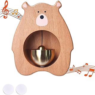 Magnetic Shopkeepers Bell - Handcrafted Wooden Door Chime for Home, Garden, Porch, or Backyard, Rustic Housewarming Gift for Room or Outdoor Decor (Teddy Bear-Shaped)