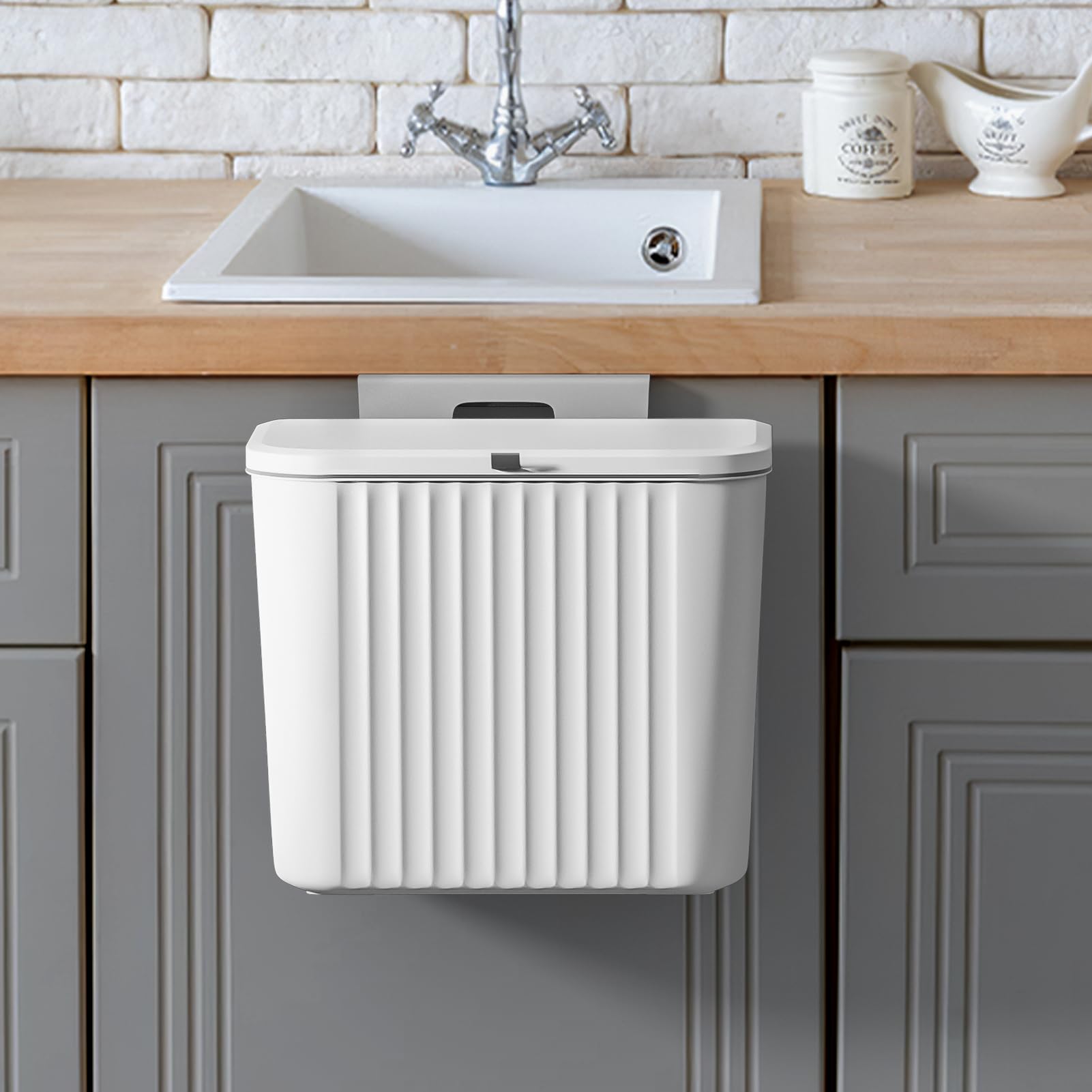 Warmiehomy 7L Under Sink Hanging Kitchen Bin with Lid, White