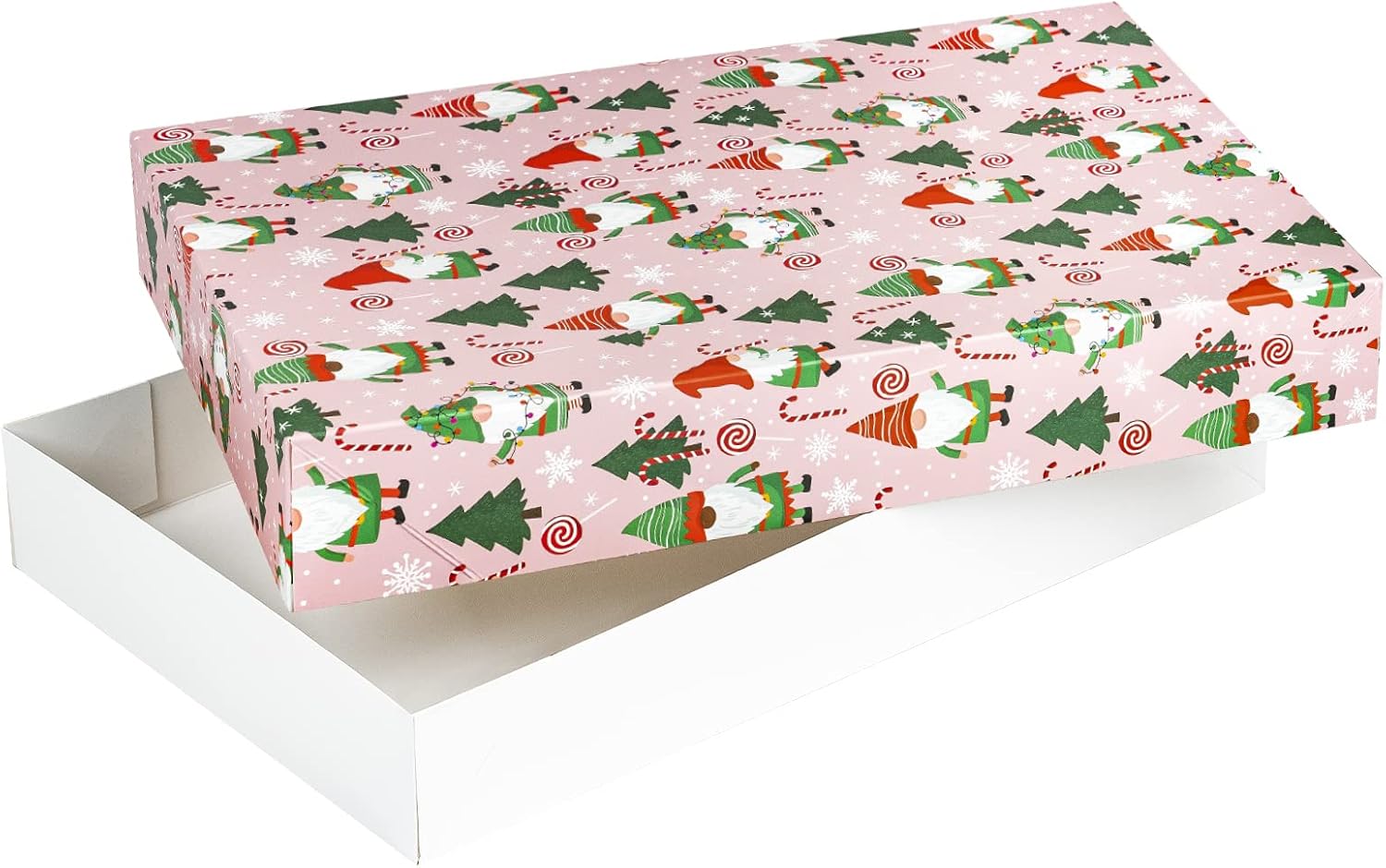 WRAPAHOLIC 12 Pack Christmas Boxes - Assorted Size Holiday T-Shirt Boxes with Lids(Red and Green Gnome, Candy Canes, Snowflakes, Christmas Trees Holiday Collection) for Gift Wrap
