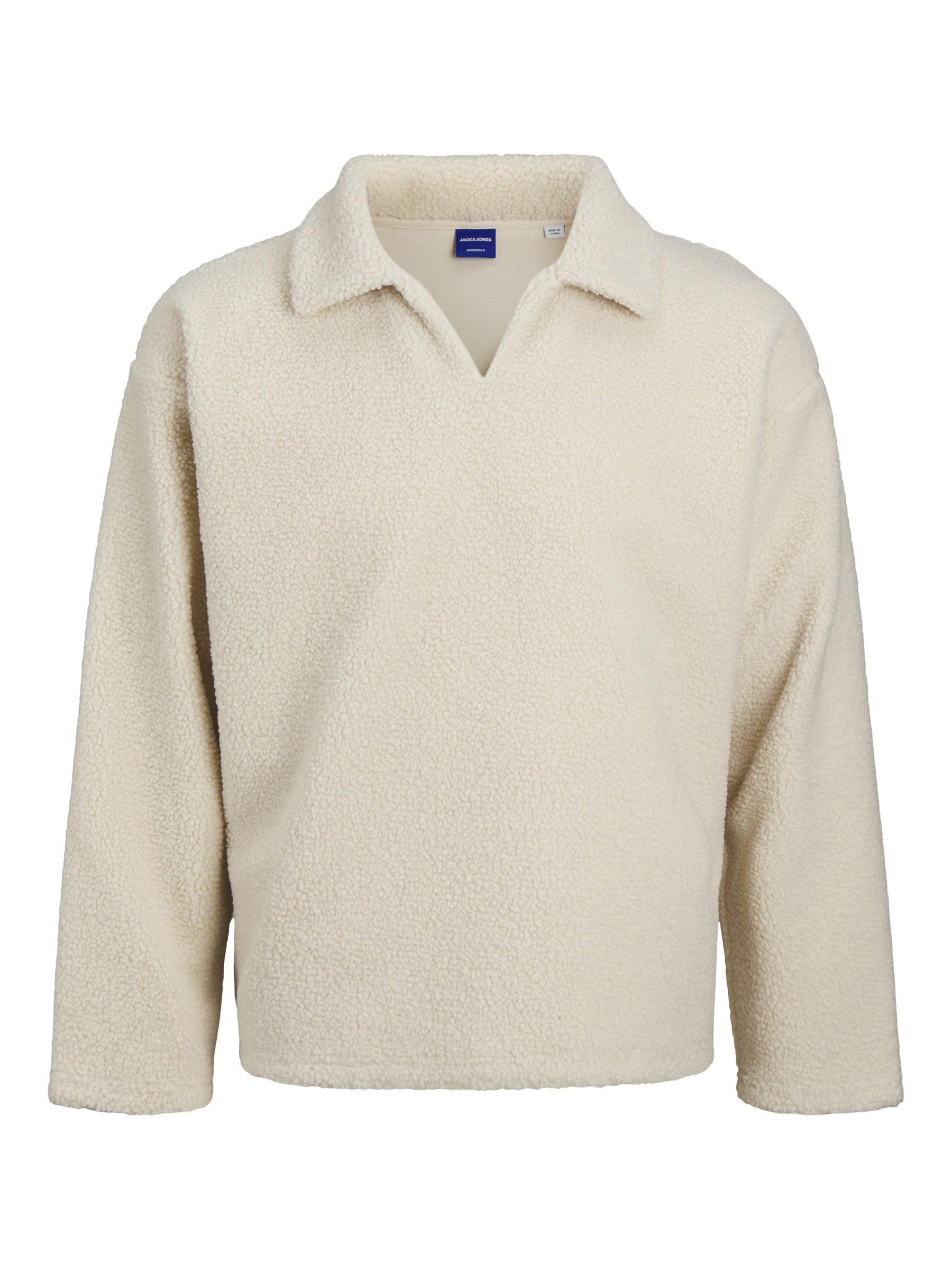 Jack & Jones Men's Cream/Brown Teddy Relaxed Fit Long Sleeve Sweater - Size L