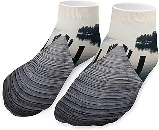 Wood Jetty And Calm Lake Socks Ankle Length Socks Casual Short Socks for Women Men Low Cut Sports Socks Running Socks No Show Socks Ankle Socks Athletic Socks Workout Socks