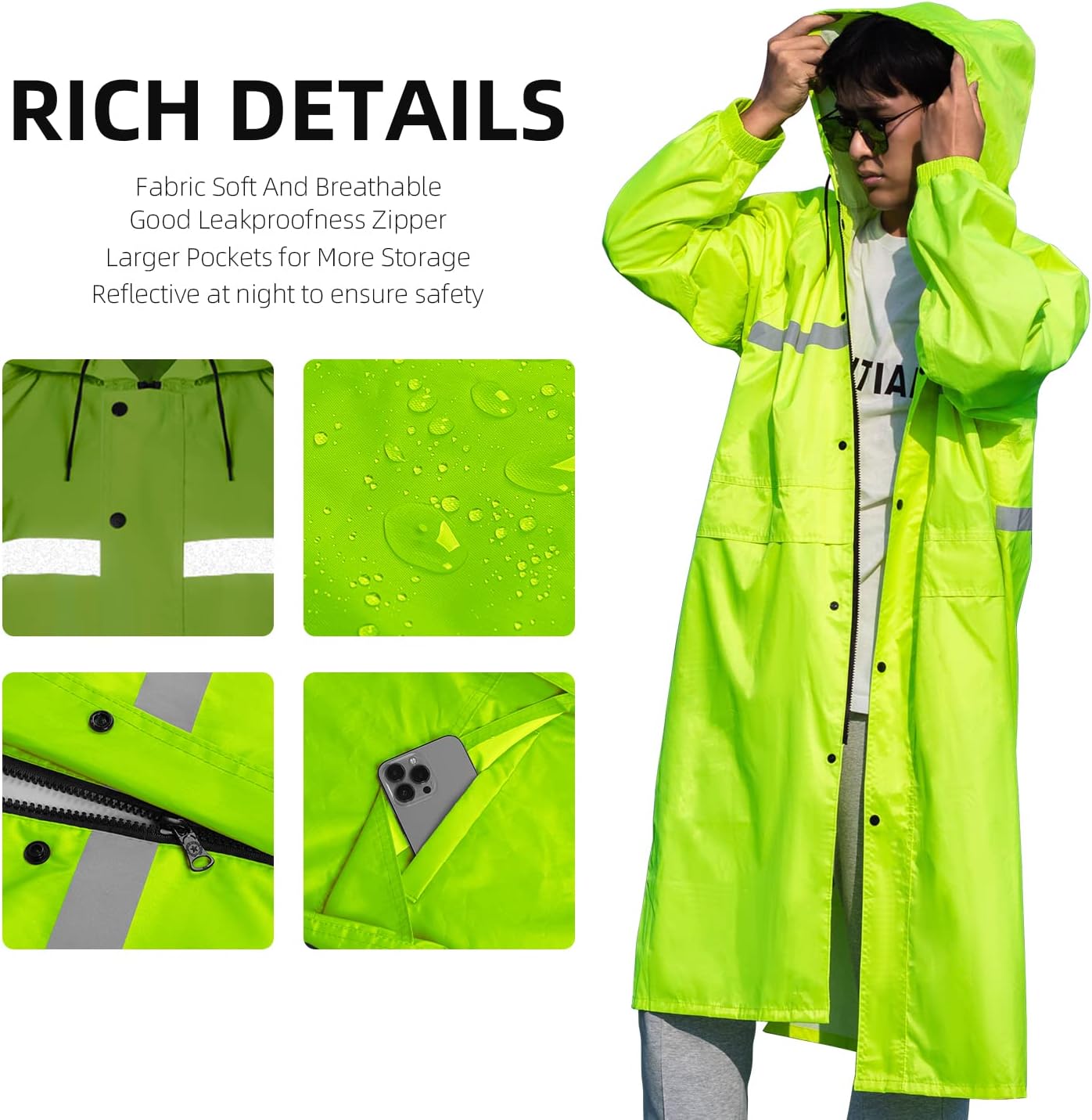 Coralrain Long Hooded Raincoat Safety Waterproof Emergency Rain Jacket Poncho for Men Women Adults - Image 4