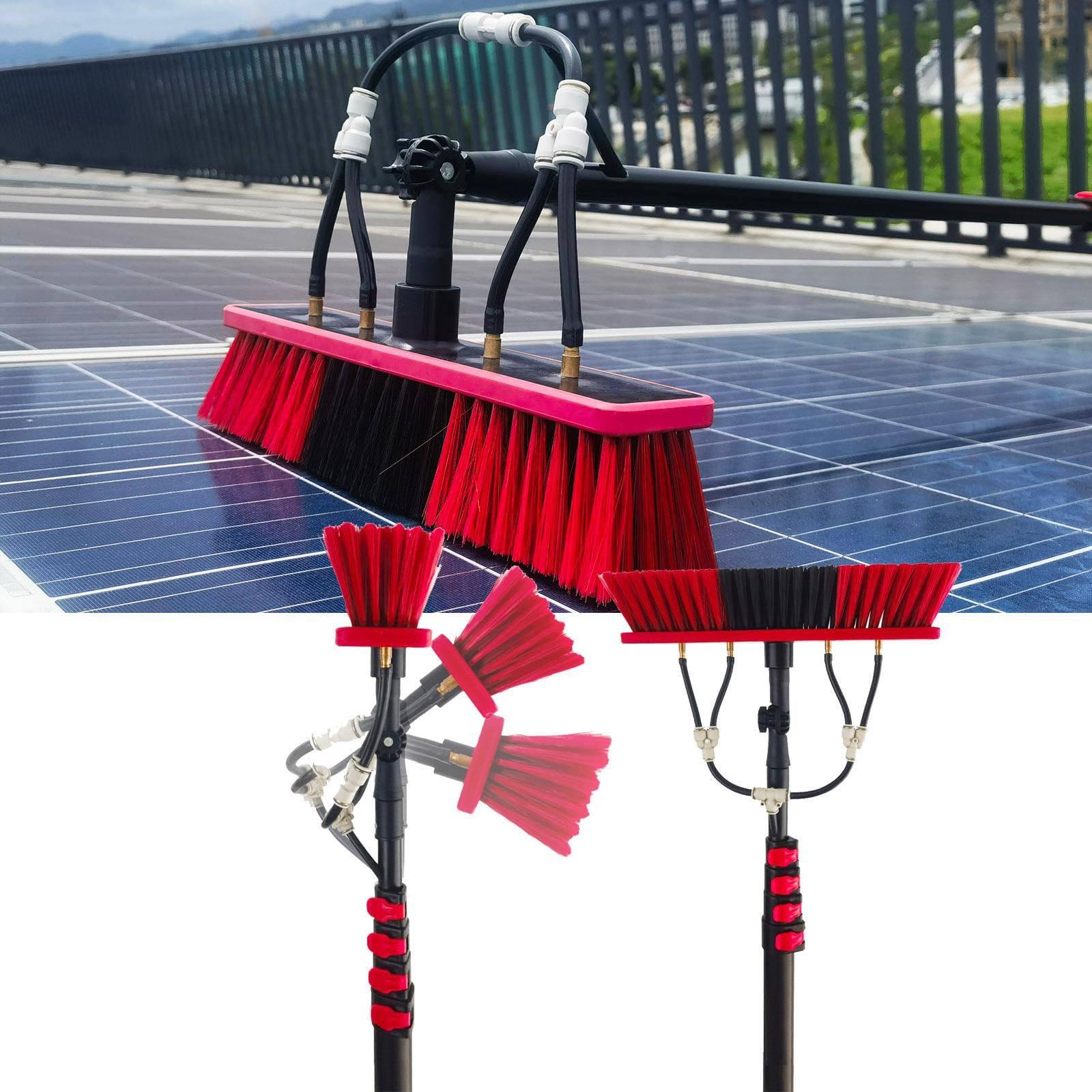 Teleskop-Fensterreinigungsset – 35 cm Langer, wasserführender Bürstenkopf mit Seifenspender, ausziehbare Stange für effiziente Solarpanel- und Fensterreinigung, für Haus