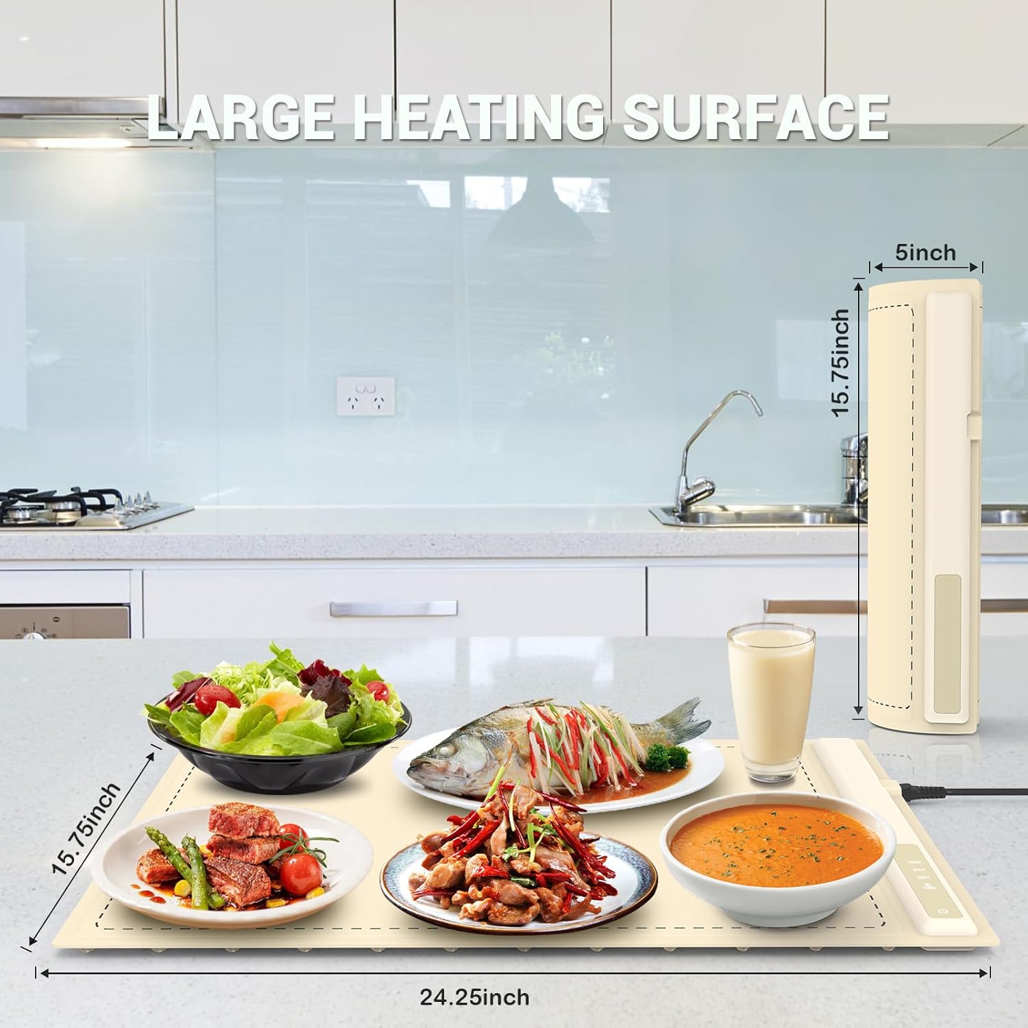 Electric Warming Tray - 3 Modes &Full Surface Heating,Rollable & Portable,Premium Silicone Nano-Material,3 Temperature Settings,Auto Shut-Off -Versatile Food Warmer for Gatherings,Parties (Cream)
