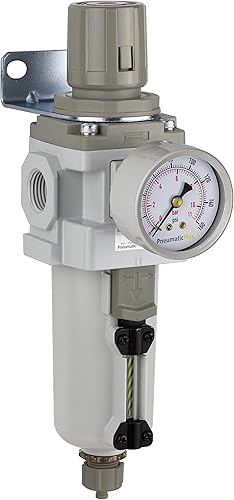 Miniatura 8 de PneumaticPlus SAW400-N04BG Filtro de aire comprimido regulador combinado tipo piggyback 1/2" NPT - Cuenco de polietileno, drenaje manual, soporte,