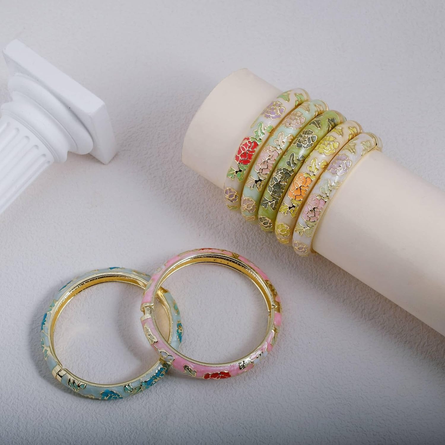 Vintage Flower Cuff Bangles Gold Plated Cloisonne Chinoiserie Peony Floral Elegant Bracelet Gifts For Women
