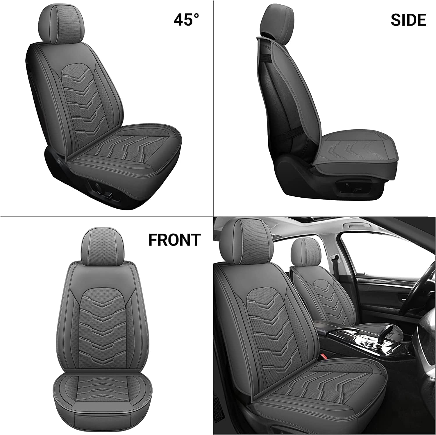 AOOG Leather Car Seat Covers Universal fit Most Sedans SUV Trucks, (Full Set, Grey)