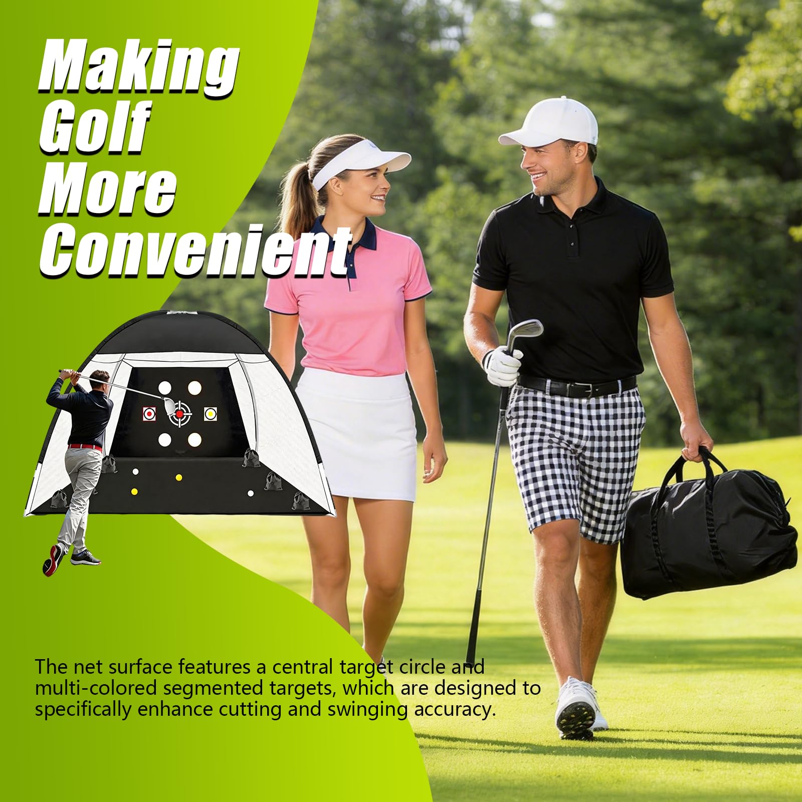 Golf Übungsnetz, 300 x 200 cm Golf Chipping Netz für Indoor und Outdoor Golf Trainingshilfen mit Rasenmatte Golfbälle Tees Sandsack Haken Zähler und Tragetasche für Training im Innen- und Außenbereich