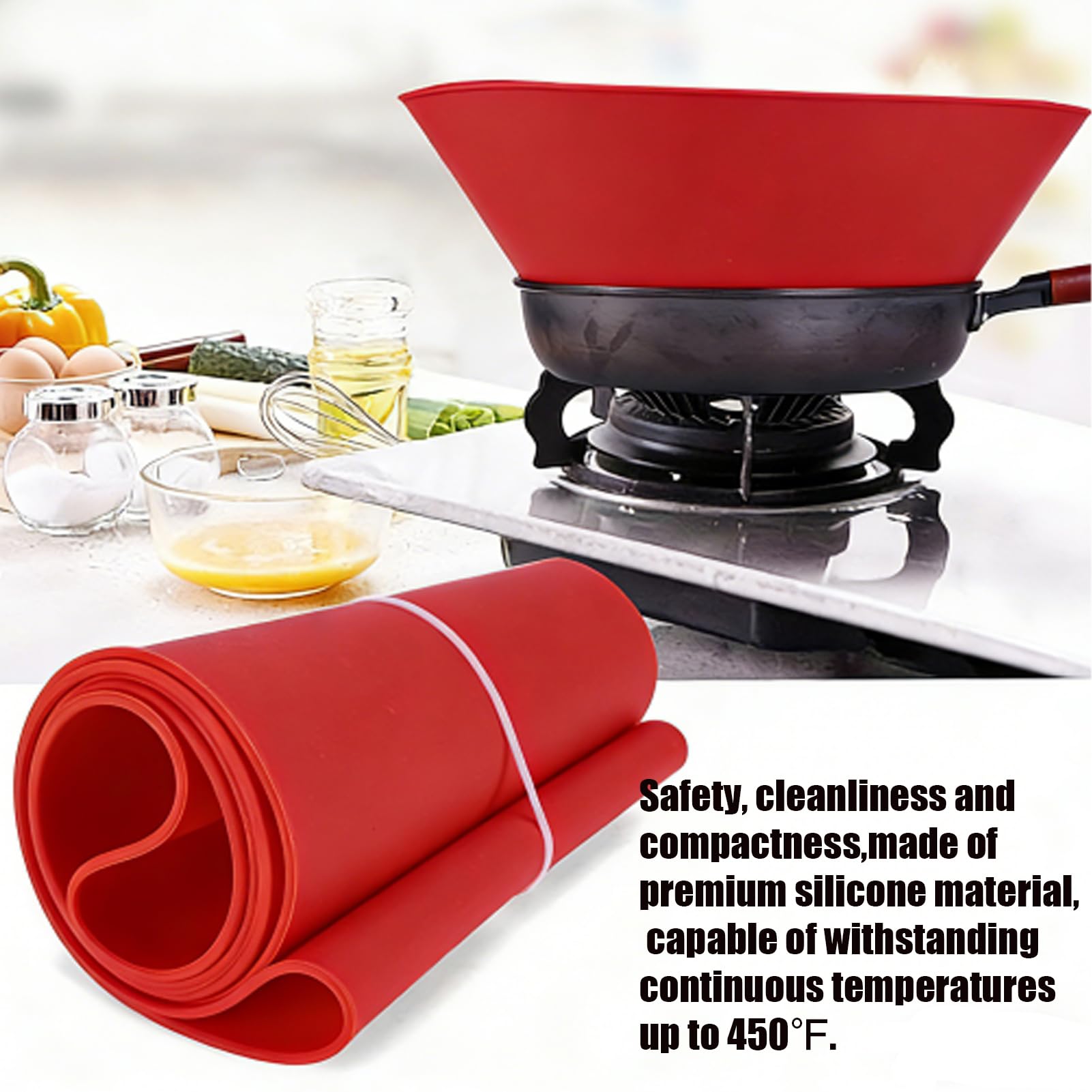 2 paraspruzzi in silicone per padelle, imbuto anti-olio regolabile, alternativa allo schermo pieghevole, per uso alimentare e resistente al calore, rosso