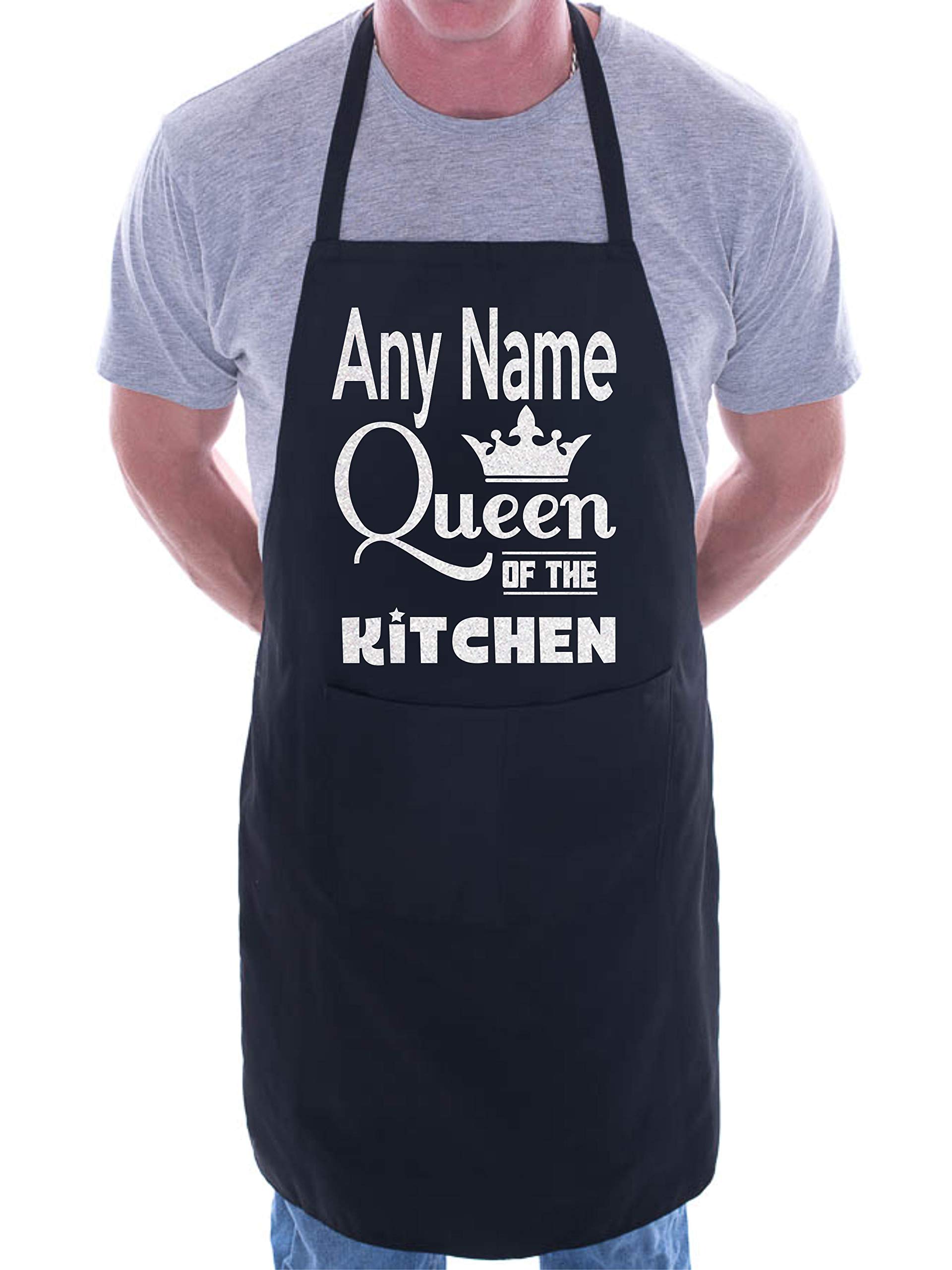 Print4U Queen Of The Kitchen Put Any Name Here Personalised Chef BBQ Apron Black