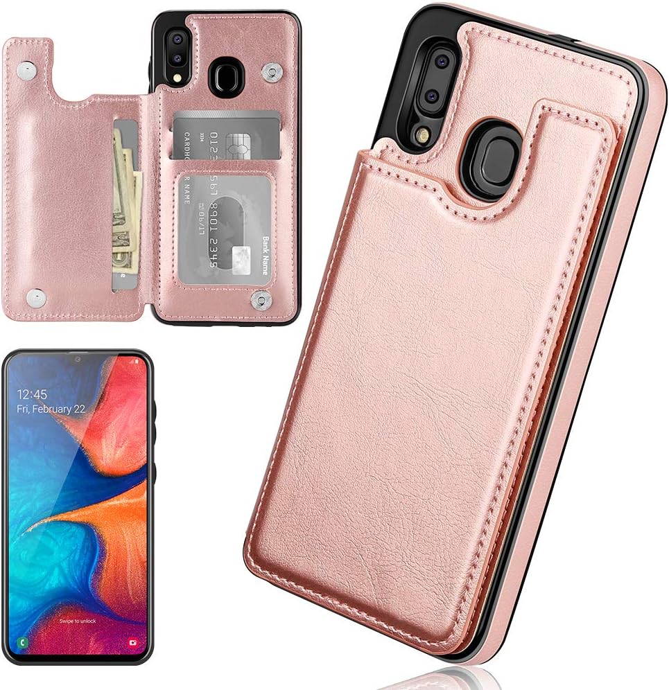 iMangoo Folio Cover for Galaxy A20 Case, Galaxy A30 Wallet Case PU Leather ID Credit Card Slot Cash Pocket Cards Holder Magnetic Closure Protective Flip Cases for Samsung Galaxy A20/ A30 Rose Gold