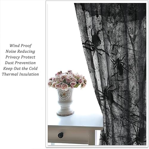 Miniatura 5 de Cortinas de bosque espeluznante, arañas góticas de bosque con niebla, árboles muertos, telarañas de telarañas de Halloween, estilo de fiesta de