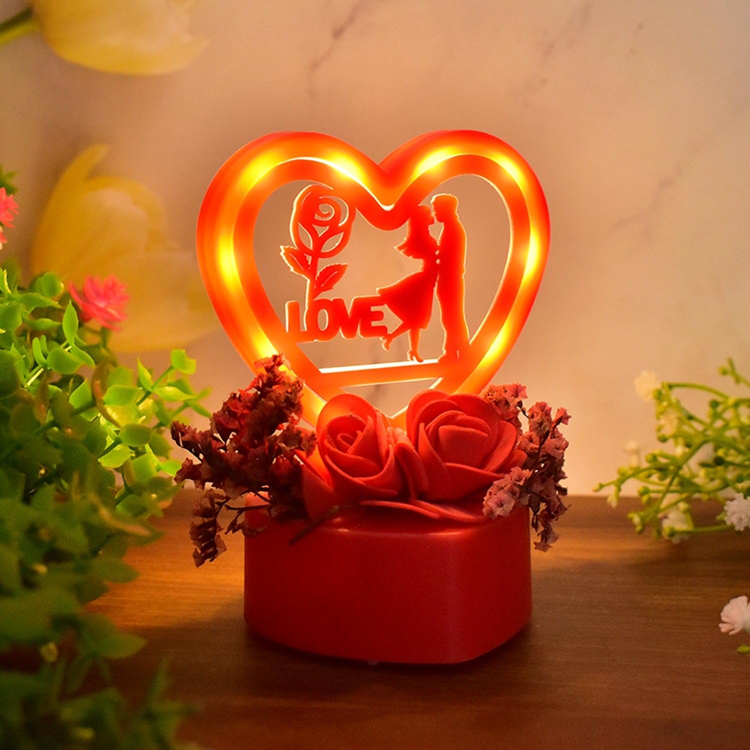 Romantic Heart-Shaped Love Couple Decorative Showpiece with Rose Base (1 Pc)-image-35