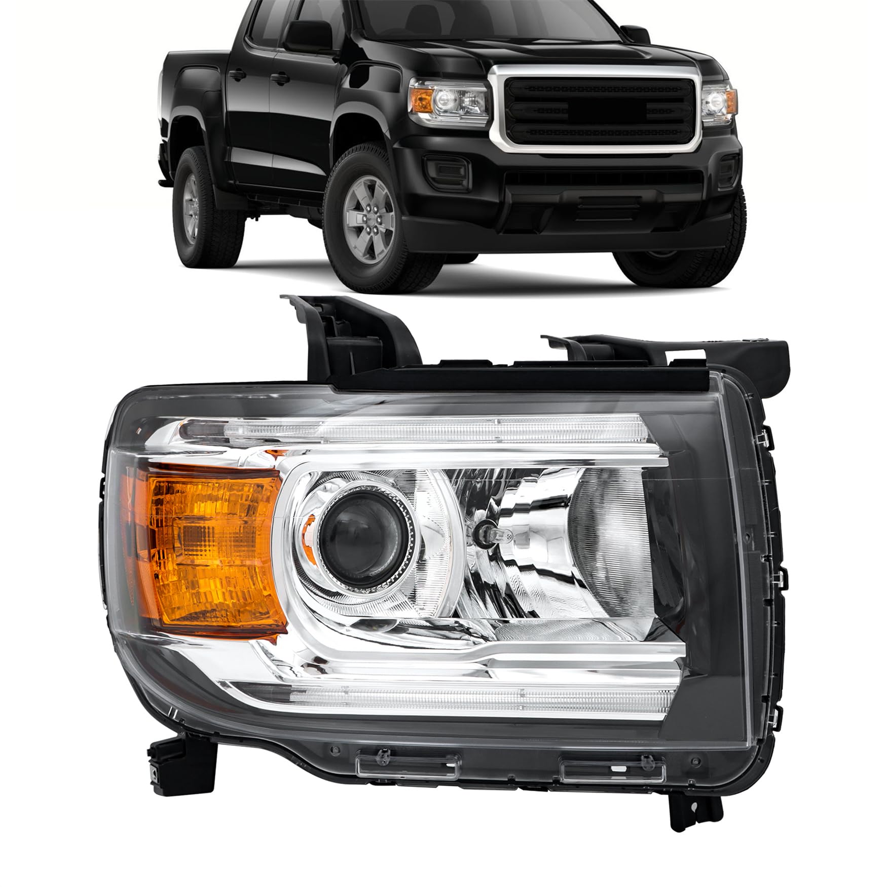 WFLNHB 1PC Replacement for Canyon 2015-2022 Right Side Headlight Headlamp Assembly Halogen with DRL Chrome Housing GM2503412