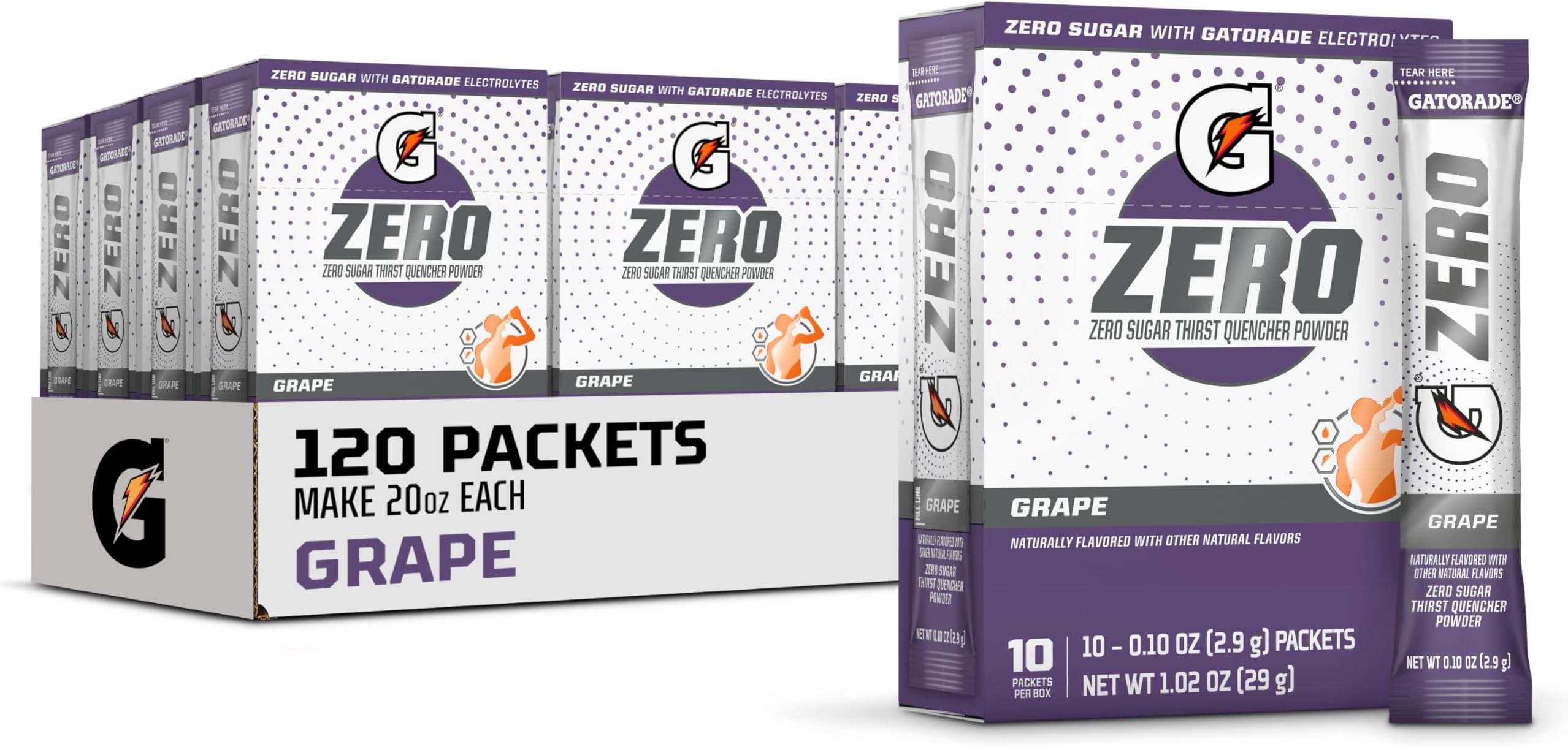 G Zero Powder, Grape, 0.10oz Packets, Makes 20 ounces (120 Pack)