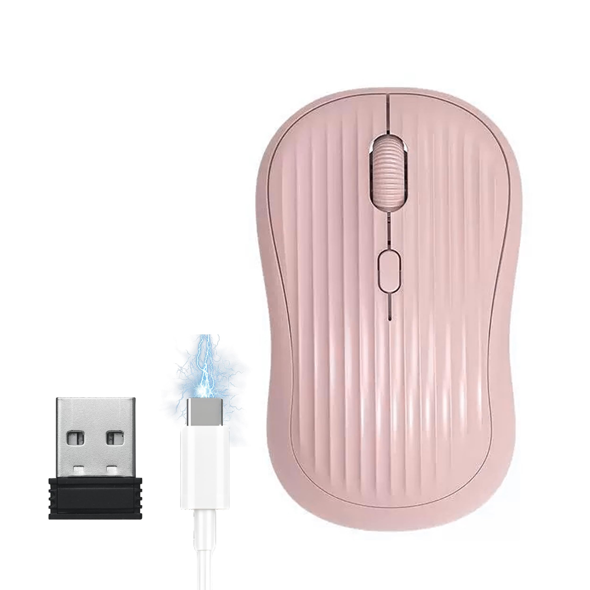 Bluetooth Wireless Mouse,2.4G&BT5.0 USB Computer Mouse with 3-Level, Silent Quiet Click, Ergonomic 4 Buttons Portable for PC,Computer, Notebook, Office Work and Home Use (Pink)