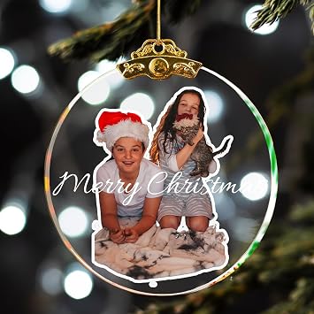 Personalized Photo Christmas Ornament Customized for 2025 Christmas - Custom Crystal Glass for Family Couples Pets New Home Tree Ornaments Decoration Babys First Xmas