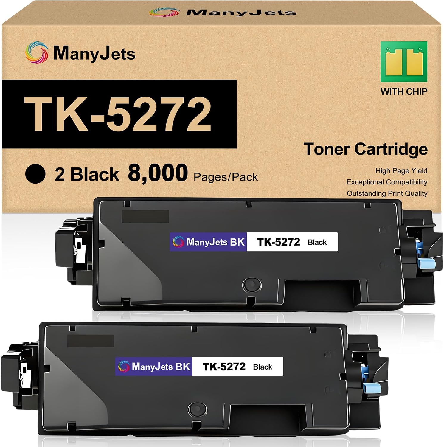 TK-5272 TK5242K Black Toner Cartridge, 2-Pack High Yield Replacement for Kyocera TK-5272K 1T02TV0US0, Compatible with ECOSYS M6630cidn P6230cdn Printers, 8,000 Pages (2 Black)