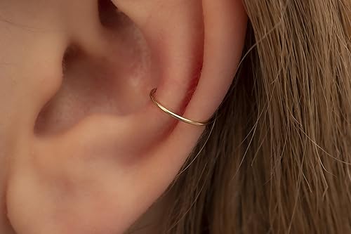 Vista 4 de Aretes de aro de oro de plata Aretes de aro para mujer, dos piezas de aros de plata fina rellenos de oro, aro de hélice, anillo de tragus, aro