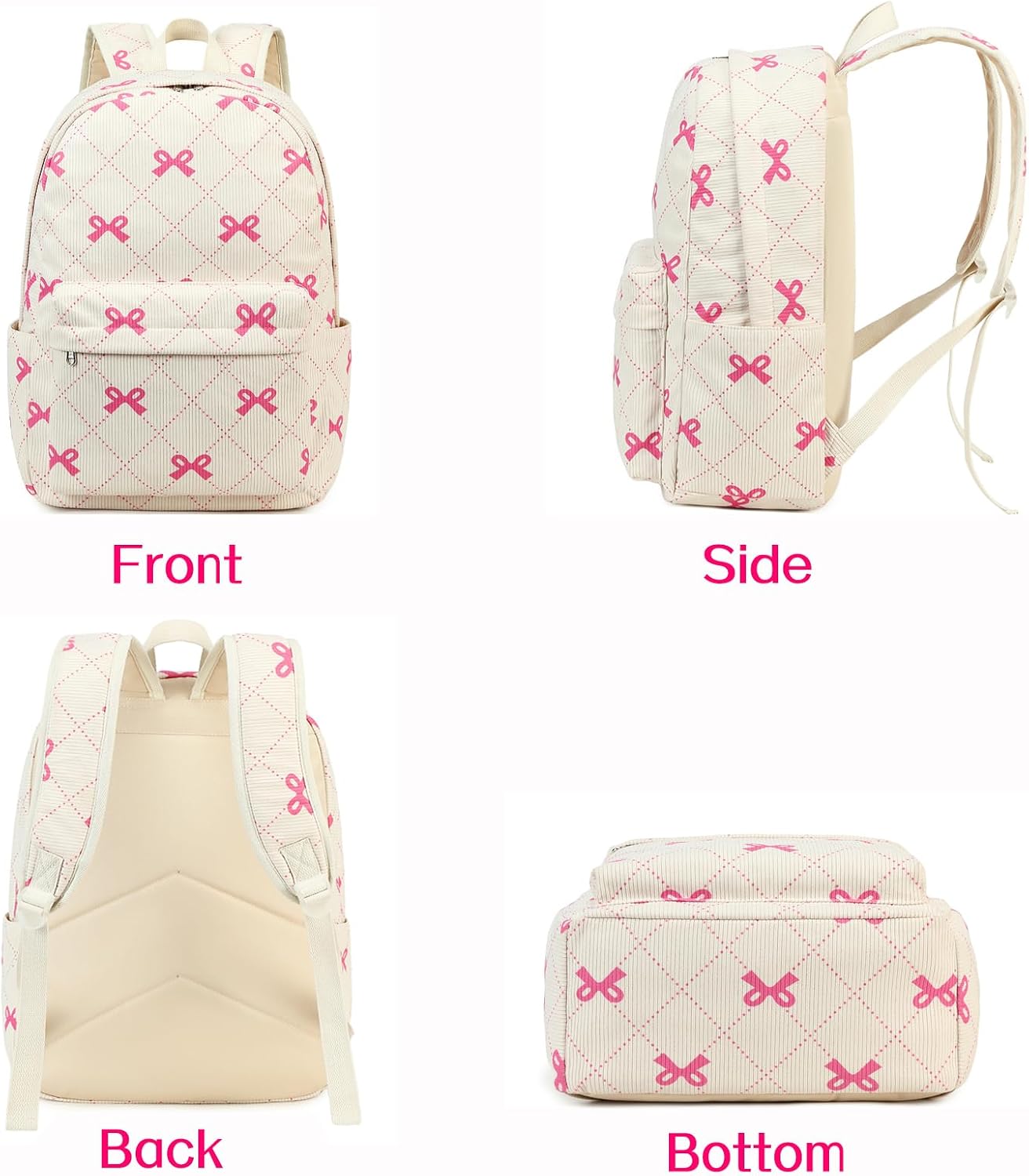 School Backpacks for Teen Girls Bookbags Lightweight Kids Backpack School Bags Set with Lunch Box Pencil Case, Waterproof Laptop Backpack Casual Daypacks (Pink bow tie) image 5
