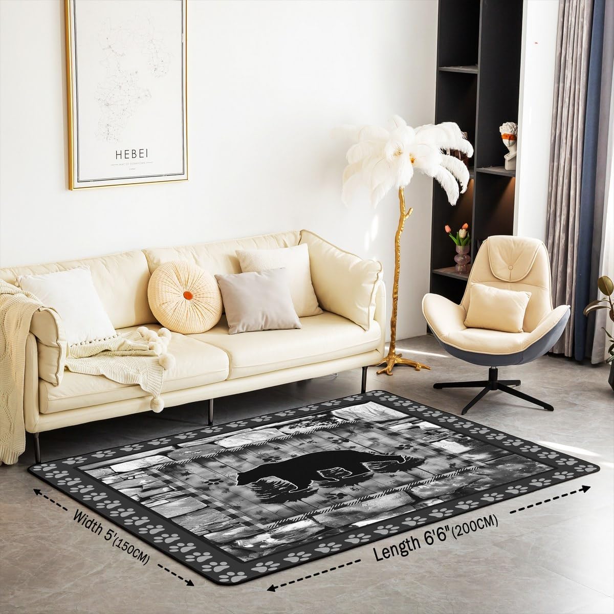 Feelyou Bear Decorative Carpet Set 5x7 Wild Animal Area Rug for Boys Girls Children Rustic Cabin Country Rugs for Living Room Bedroom Room Decor Bear Footprint Grey Indoor Floor Mat