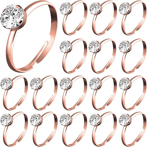 Miniatura 8 de Whaline 72 anillos de diamantes para despedida de soltera, anillos de compromiso ajustables para decoración de mesa de boda, juego de despedida de