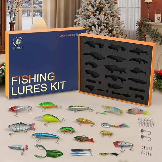 41 Pcs Fishing Lures Kit for Bass Trout & Pike | All-in-One Fishing Gear Gift Set | Premium Fishing Tackle Box for Beginners, Dad, Men (Freshwater & Saltwater)