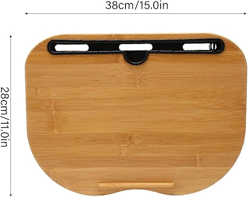 Miniatura 8 de Escritorio de madera de bambú para laptop de hasta 15.6 pulgadas, escritorio portátil con cojín, rodilla, almohada para dormir, tira antideslizante,