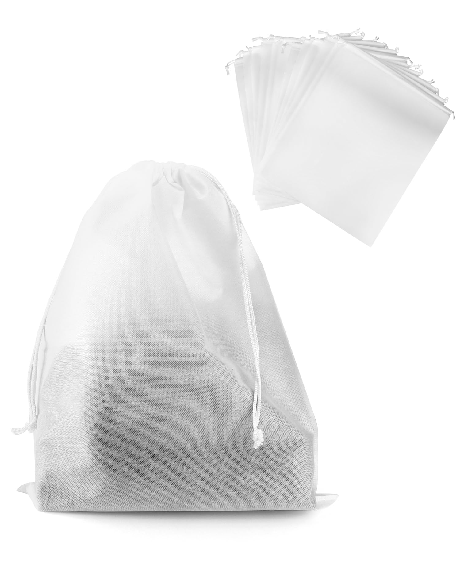 QWORKQWORK Drawstring Dust Covers, 12 Pcs Breathable Non-woven Fabric Large Cloth Storage Pouch String Bag for Handbags Purses Shoes