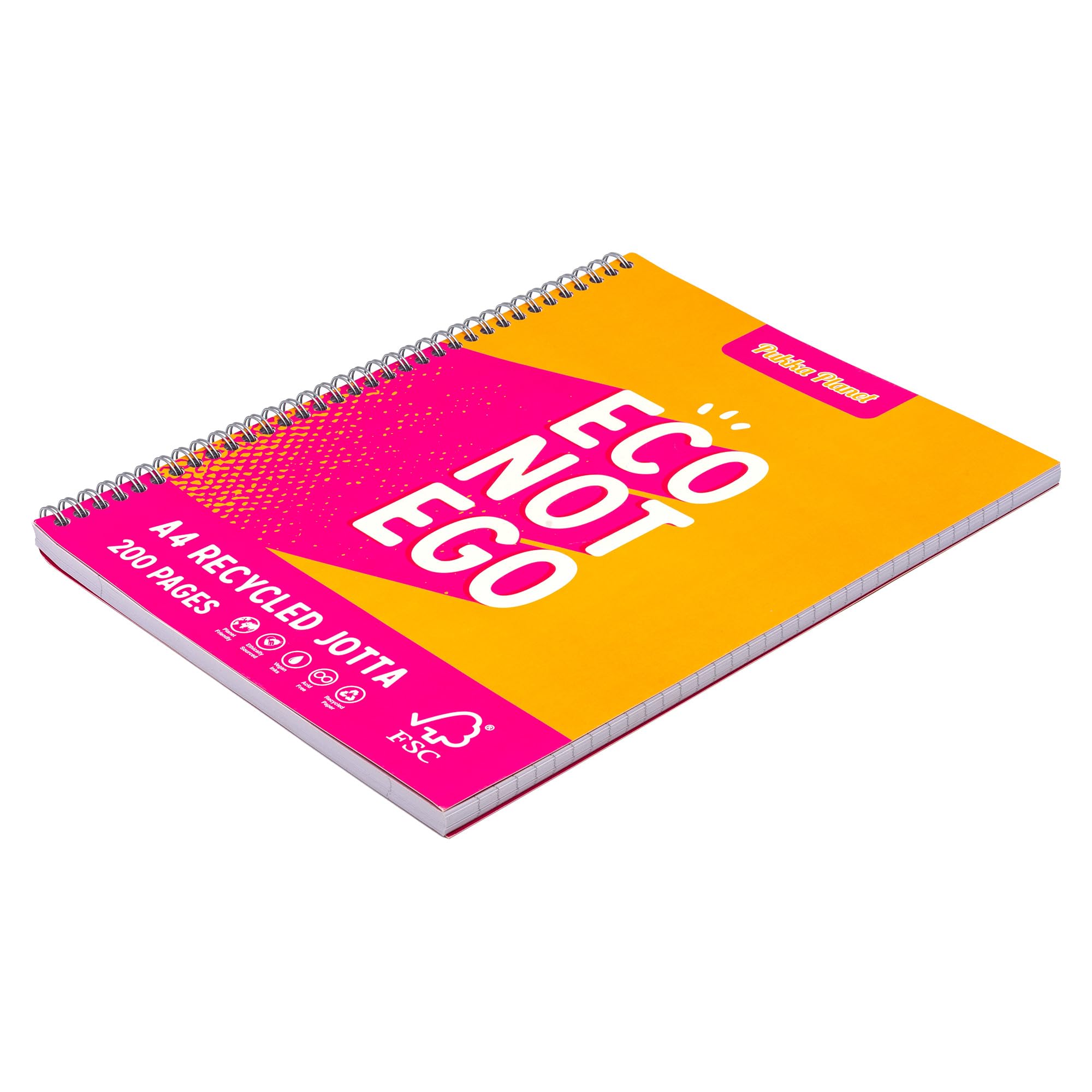 Pukka Planet Jotta - Confezione da 3 quaderni in 2 motivi assortiti con 200 pagine, 100 fogli di carta FSC a righe 80 g/m² con margini perforati a 4 fori, rilegatura a spirale argentata, completamente
