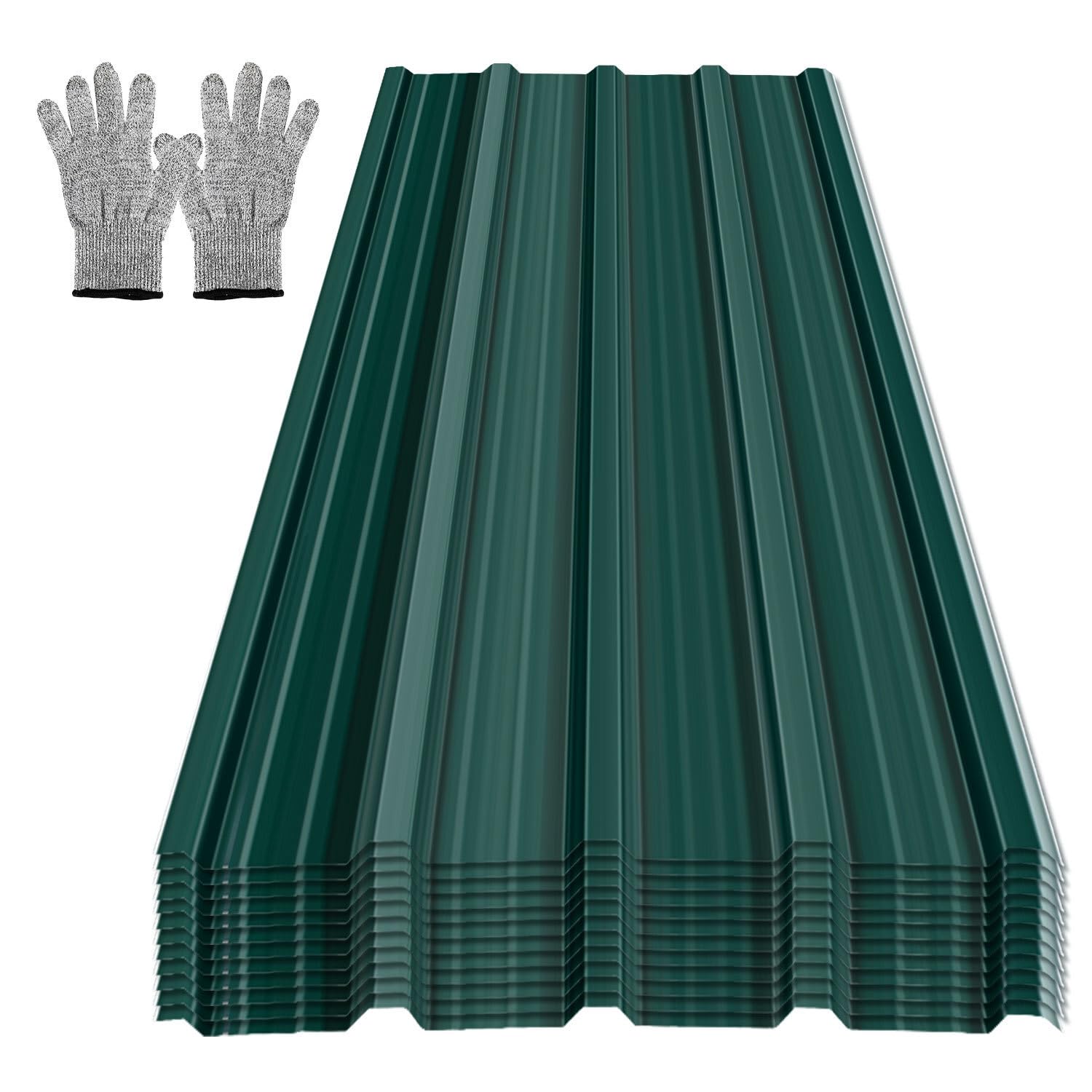 24 fogli profilati in lamiera trapezoidale, 129 x 46 cm, set di lamiere per tetto, ca. 14 m², in acciaio zincato, 0,25 mm, per casetta da giardino, tettoie con guanti antitaglio, colore: verde