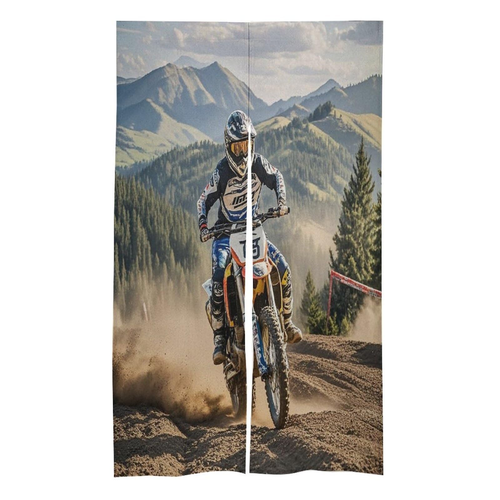 FekiLoot Motocross Door Curtain Splice Japanese Style Theme Blackout Doors Cover Hemp Door Tapestry Temperature Protection Barrier Doors Screen for Various Rooms 17W X 57L Inch
