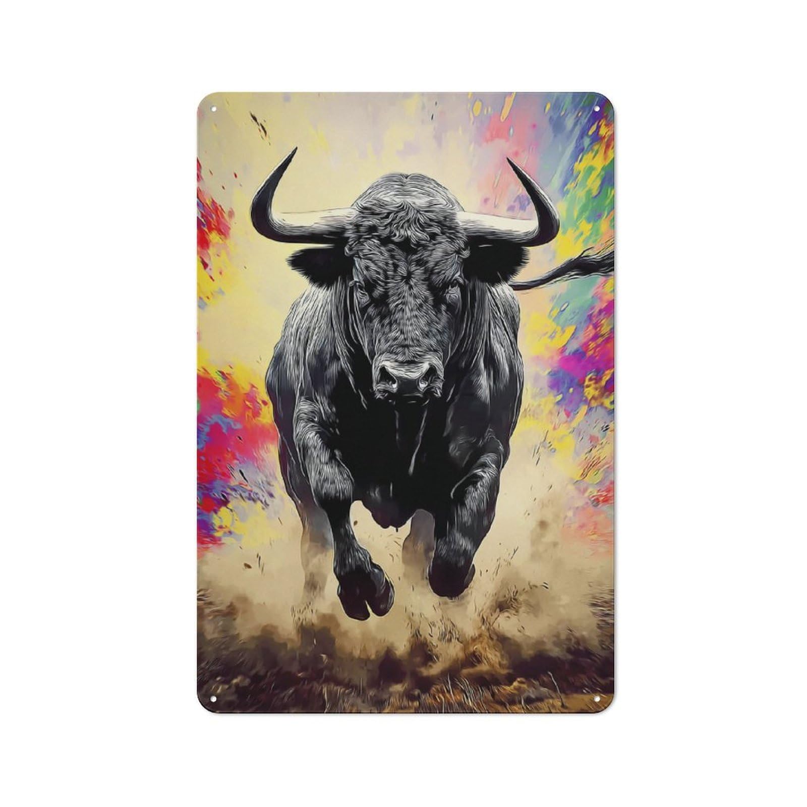 Dynamic Bull in Motion Classic Metal Wall Decor 30x20cm, Decorative Metal Sign for Workspace, Cafe, Shop Or Desk Area