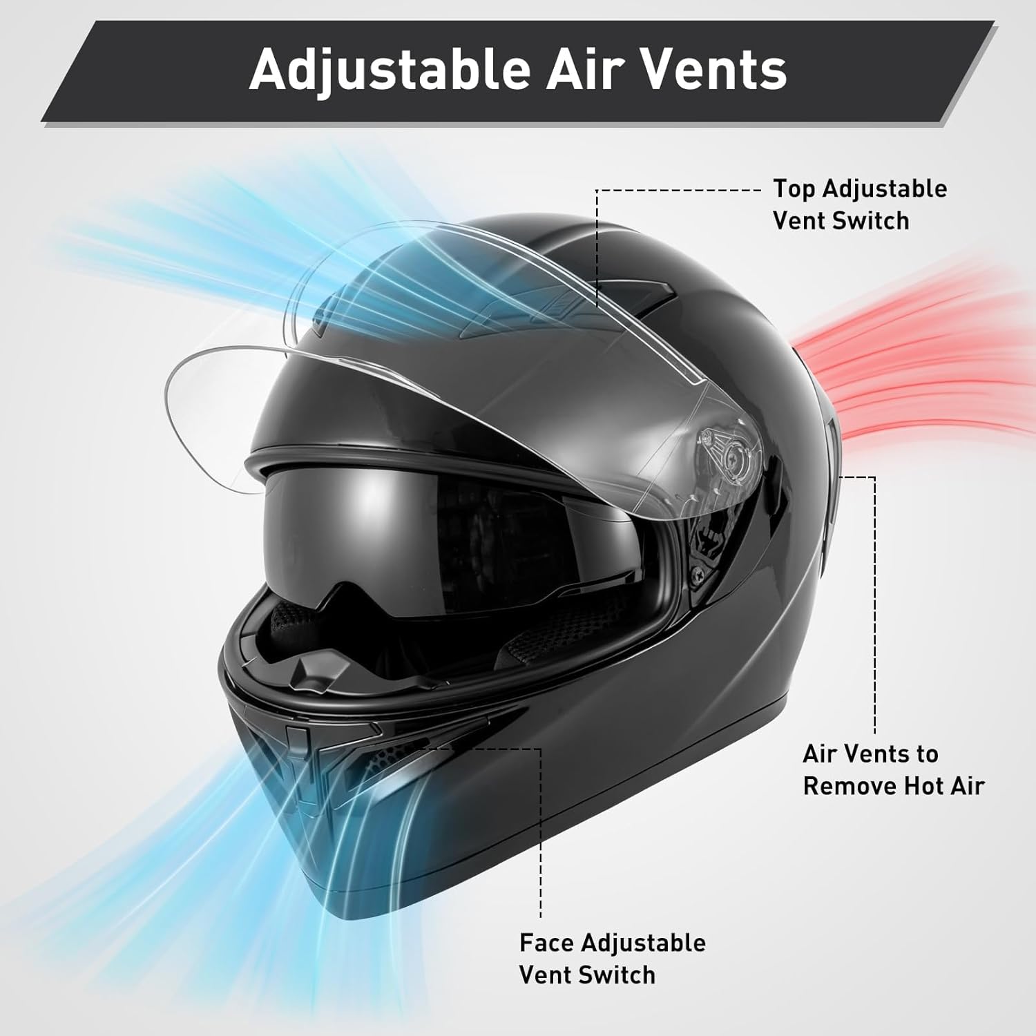 SPARK Adult Full Face Motorcycle Helmet DOT Approved, Lightweight Ventilated Dual Visor for Men Women Moto ATV UTV Snowmobile ADV Four Wheeler Street Bike