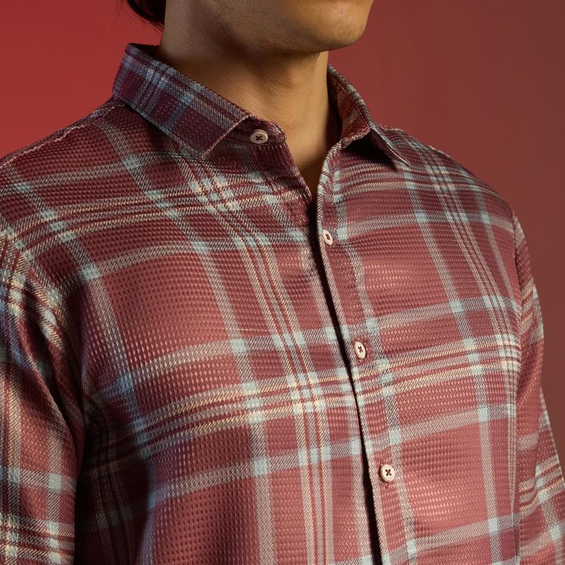 Image of CAHOOT Men's Foliage Strokes Shirt for Casual Wear | Spread Collar | Long Sleeve | Button Closure | Shirt Crafted with Comfort Fit for Everyday Wear