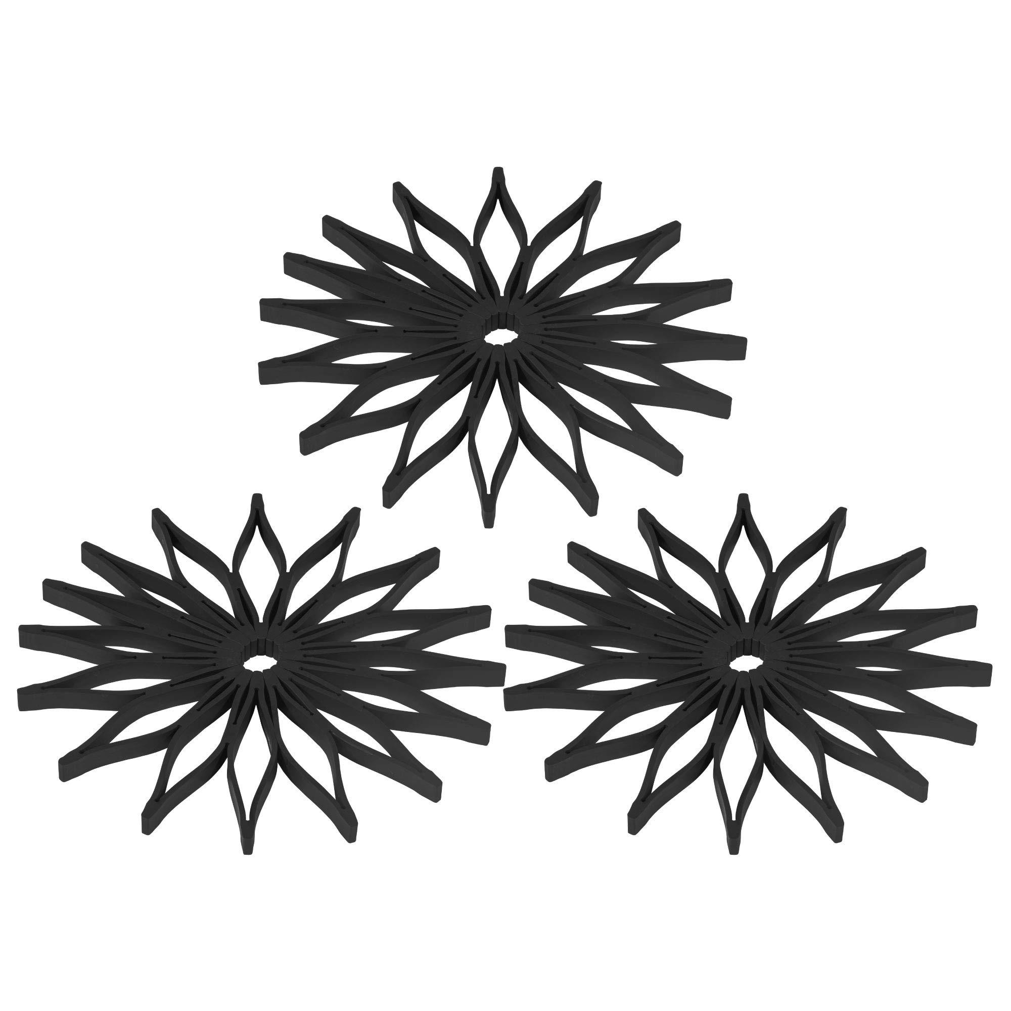 O-ishii 3er Set Silikon Topfuntersetzer Stern, hitzebeständig, Faltbarer Untersetzer in Schwarz