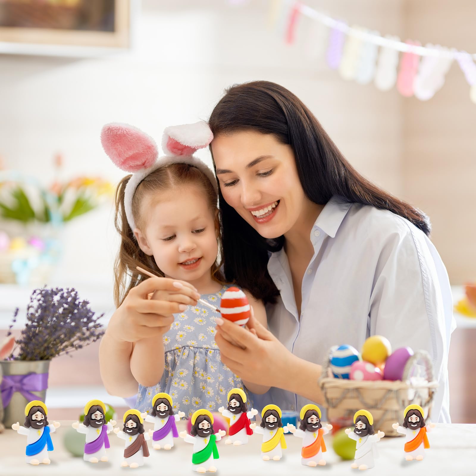Yelakey 100 stuks kleine mini Jezus kleine Jezus baby Jezus figuur origineel ontwerp om religieuze feestgunsten te verbergen en te zoeken doop cadeau voor paaseivullers vullers
