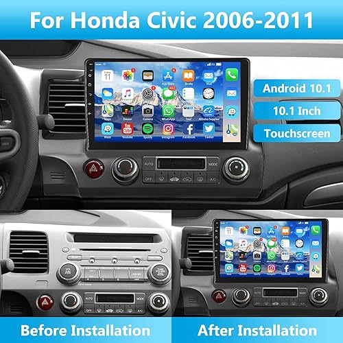 Miniatura 9 de Estéreo de coche 2G+32G para Honda Civic 2006 2007 2008 2009 2010 2011 con Carplay inalámbrico Android Auto, pantalla táctil de 10.1 pulgadas