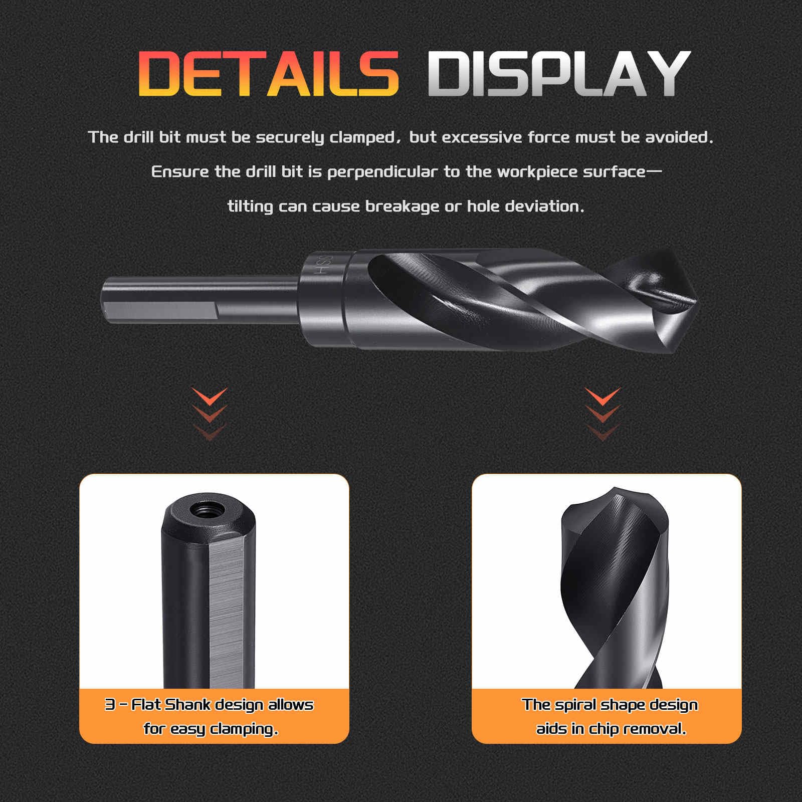 CoCud Drill Bit, 25mm Cutting Diameter, 1/2" Reduced Shank 3-Flat 4341 HSS Nitriding Black 118° Cutting Angle Bits - Image 3