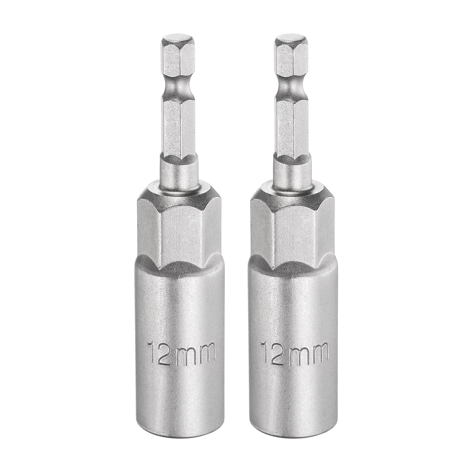 sourcing map 2pcs Nut Driver Drill Bit 12mm Metric Socket 1/4" Hex Shank 3.15" (80mm) Long 6-Point Sockets Quick Change CR-V Steel Bolt Setters for Power Drill Drivers