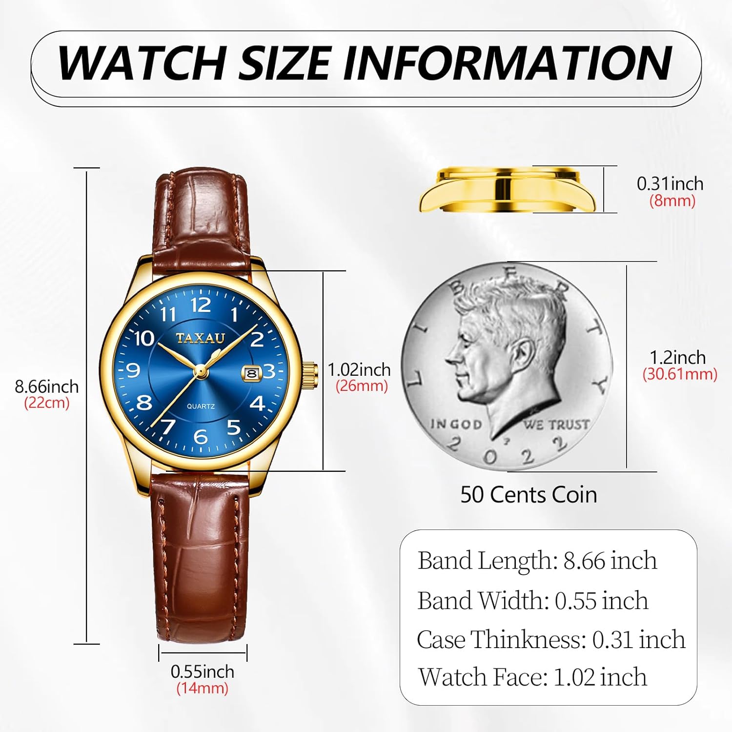 Women Watches Dress Waterproof Analog Quartz Leather Band Watch Small Face Casual Classic Elegant Luxury Small Wrist Watch with Date & Arabic Number Dial - Image 5