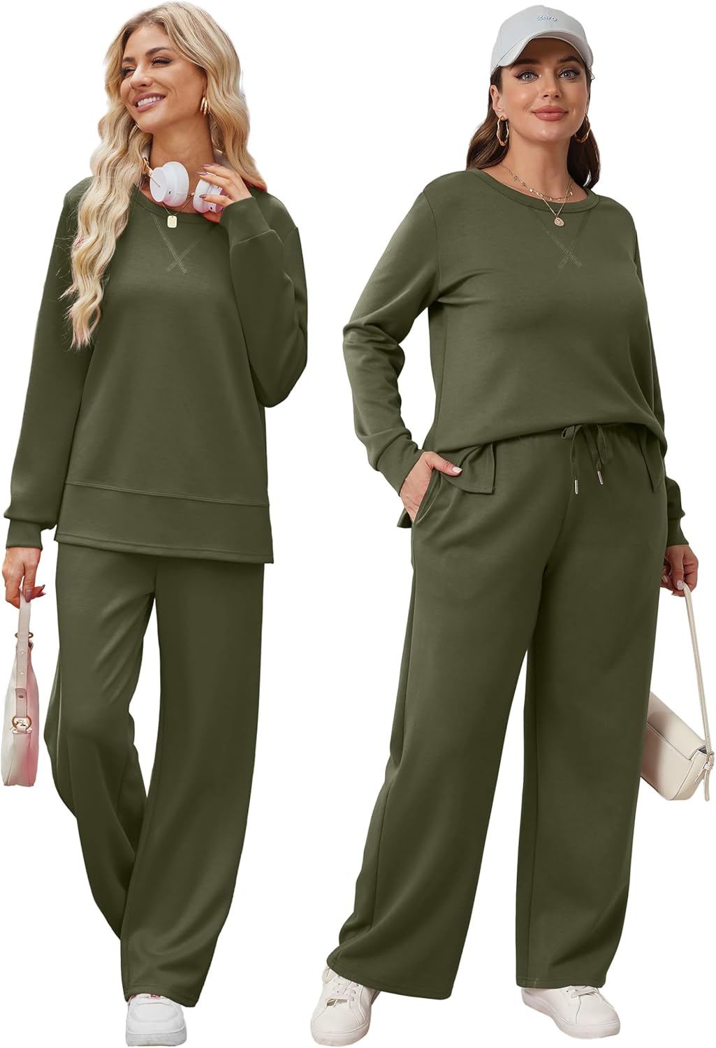 OFEEFAN Women's 2 Piece Lounge Set Travel Airport Outfits Side Slit Tracksuit Wide Leg Loungewear Baggy Comfy Sweatsuit S-3XL - Image 5