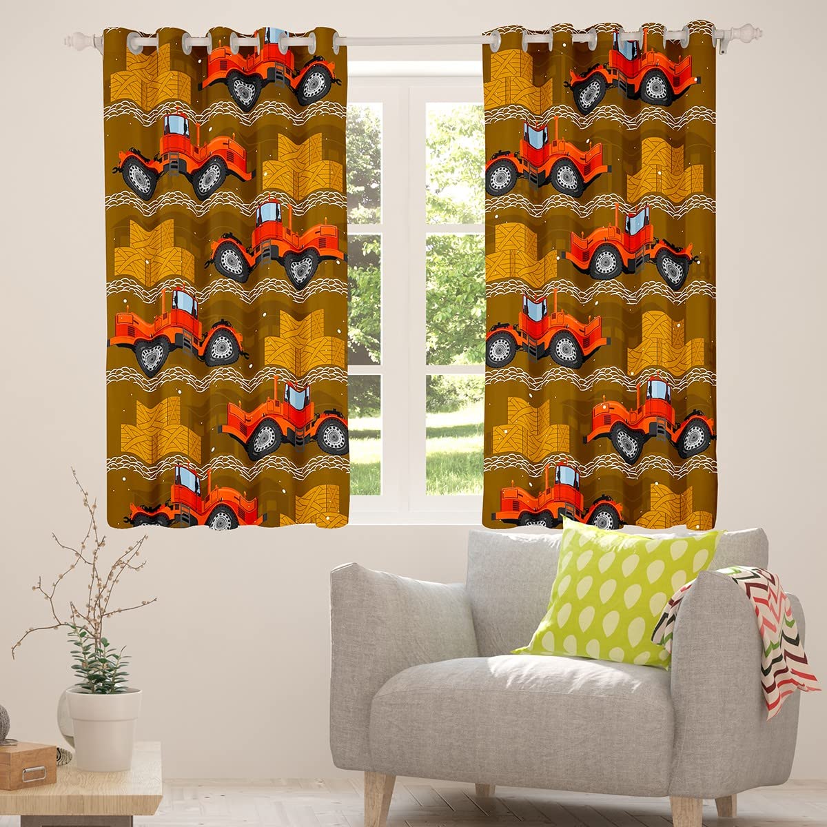 Cortinas Opacas de grúa de niveladora de maquinaria de Dibujos Animados (30% -50%) Vehículos Camión de oscurecimiento de Coche Ventana Dreapes Cortina de Coches para Dormitorio Adultos Tratamientos d