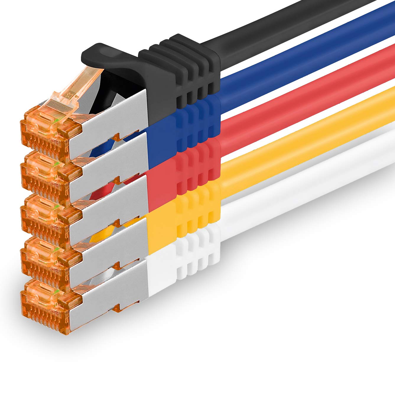 1aTTack.de 1m - Cat.7 Netzwerkkabel 5-Farben 03-5 Stück Gigabit Ethernet LAN Kabel 10000 Mbit s Patchkabel Cat7 Kabel S FTP PIMF Schirmung LSZH Cat.7 Rohkabel Rj45 Stecker Cat 6a - 5 x 1 Meter