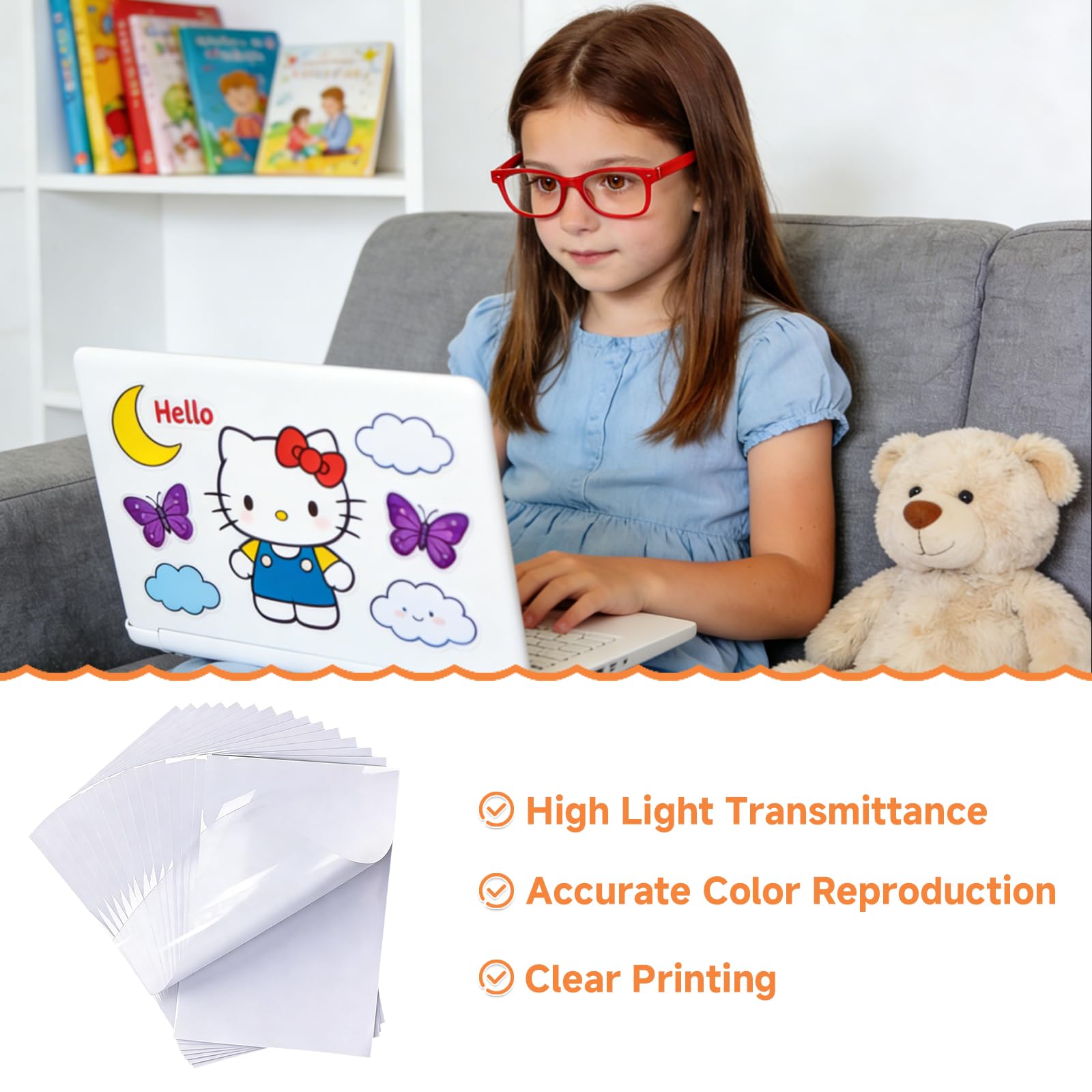 Film Autocollant Vinyle A4 Transparent pour Imprimante Laser Jet d'Encre, Lot de 20 Feuilles