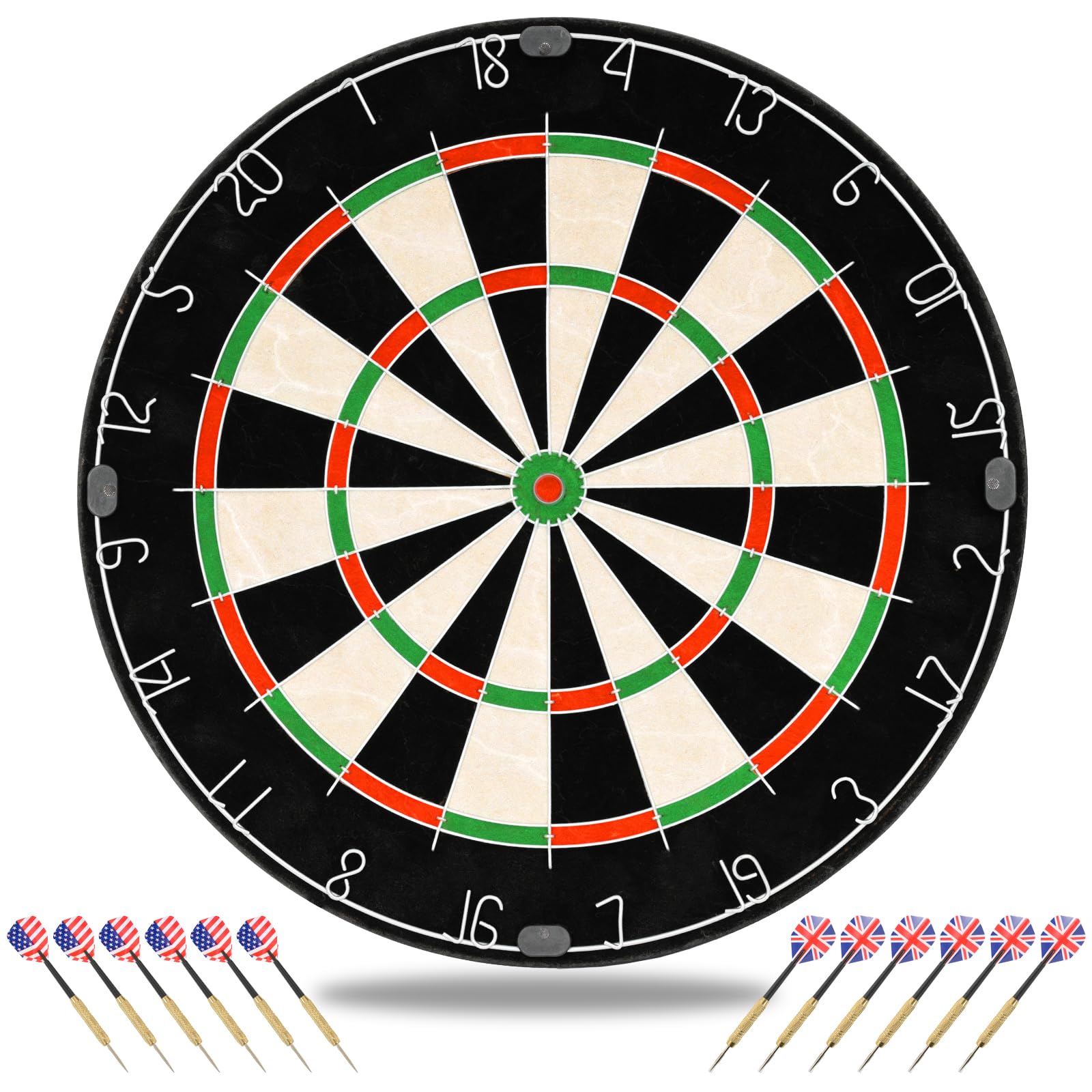 Jeu de fléchettes professionnel de 45,7 cm en jute avec 12 pointes en acier et système de fils ronds pour réduire les rebonds - Cible rotative pour pub, famille, bureau