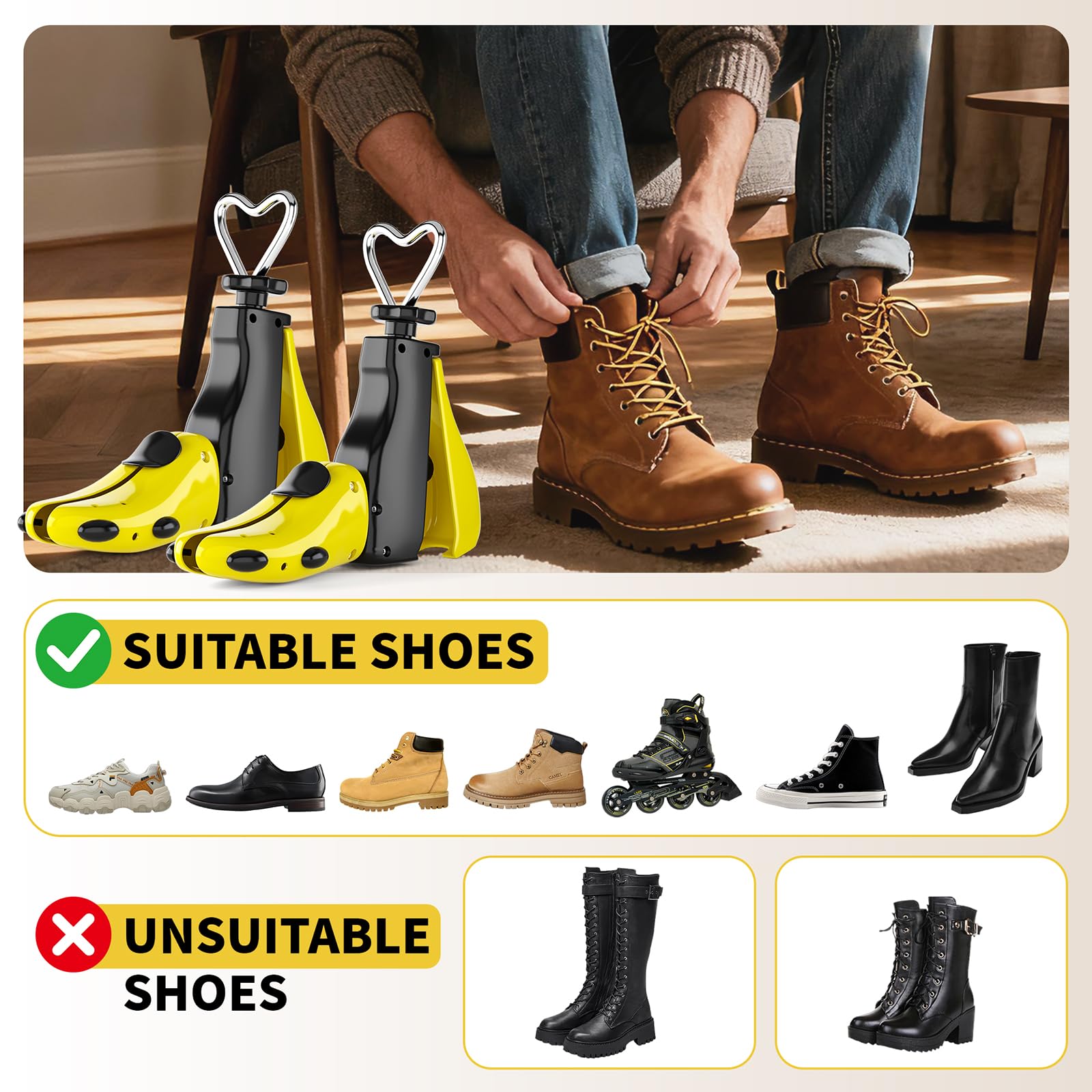 Stiefelspanner für Damen und Herren, professionelle Schuhdehner, verstellbare Stiefelverbreiterung für Sneaker, Lederschuhe