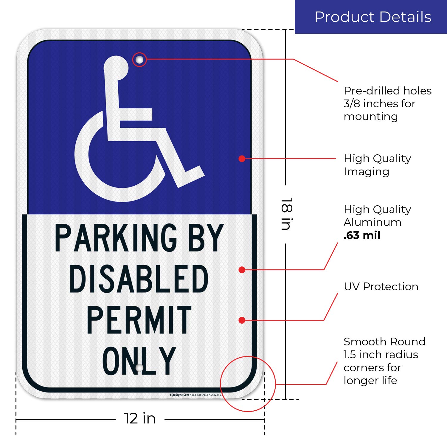 Florida Handicap Parking Sign, Parking by Disabled Permit Only, 12x18 Inches, 3M EGP Reflective .063 Aluminum, Fade Resistant, Made in USA