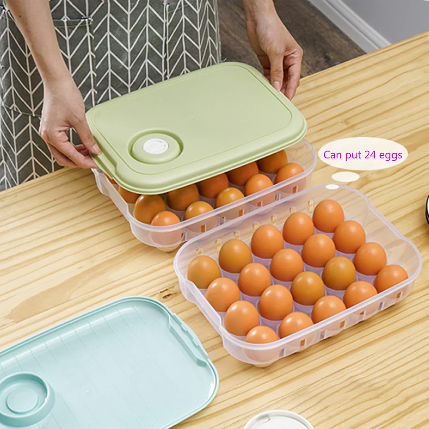 Egg Fresh Storage Box for Fridge Portable Egg Storage Box Plastic Egg Storage Container Egg Cartons with Lid Can Store 20 Eggs-Green 11.8x8.5x3.3inch